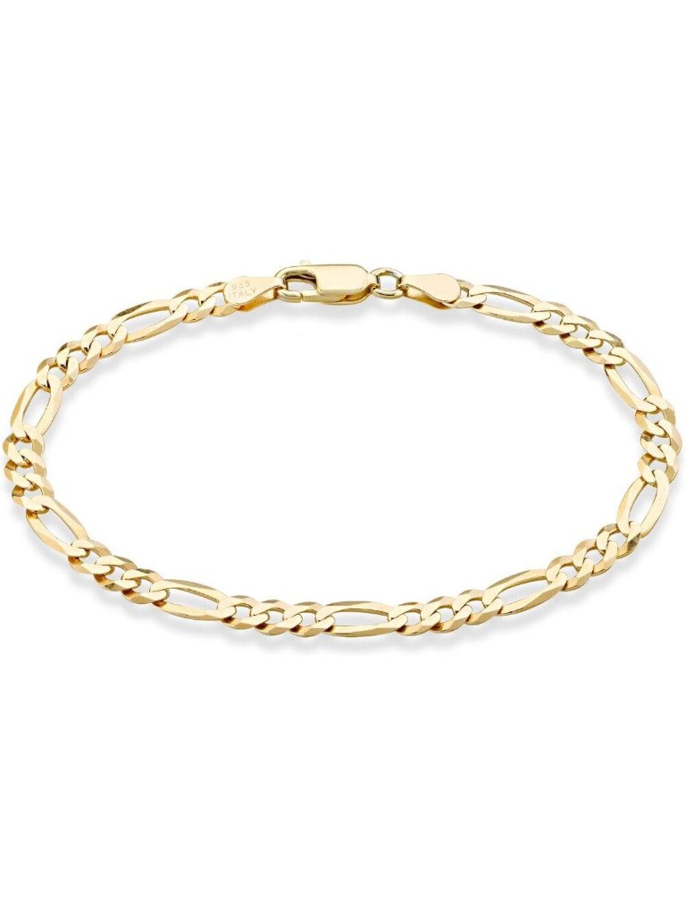 18K Gold Over Sterling Silver Figaro Bracelet for Women & Men - 5mm Stylish
